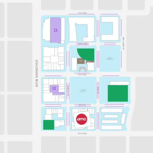 Map displaying available parking areas at 9+Co.